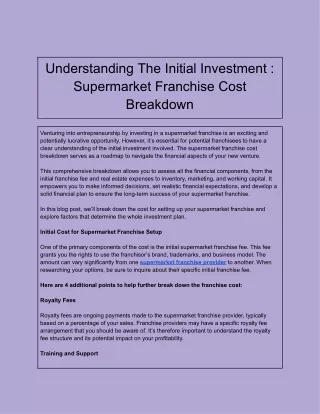 understanding the initial investment supermarket