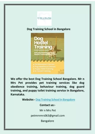 Dog Training School in Bangalore