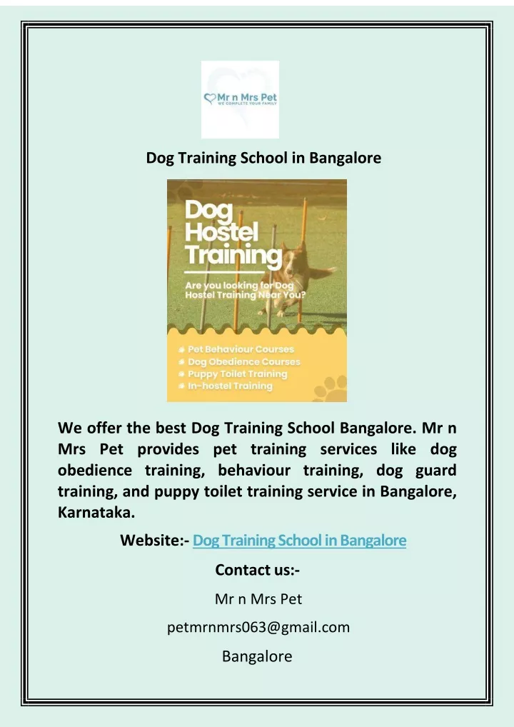 dog training school in bangalore