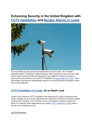 Enhancing Security in the United Kingdom with CCTV Installation and Burglar Alarms in Leeds