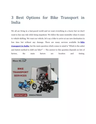 3 Best Options for Bike Transport in India