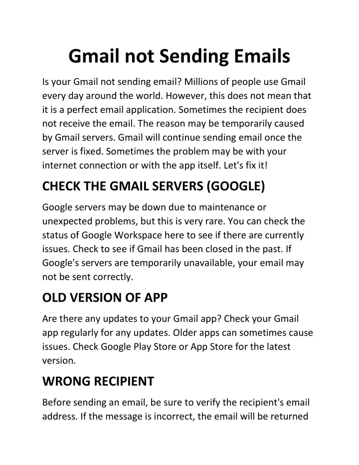 gmail not sending emails