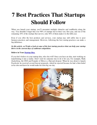 7 Best Practices That Startups Should Follow