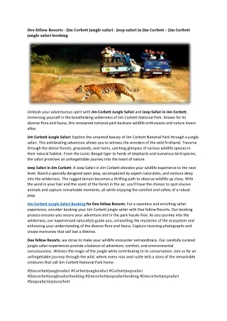 Dee Fellows Resort | Corbett jungle treasure resort | Jungle Treasure Resorts Ji
