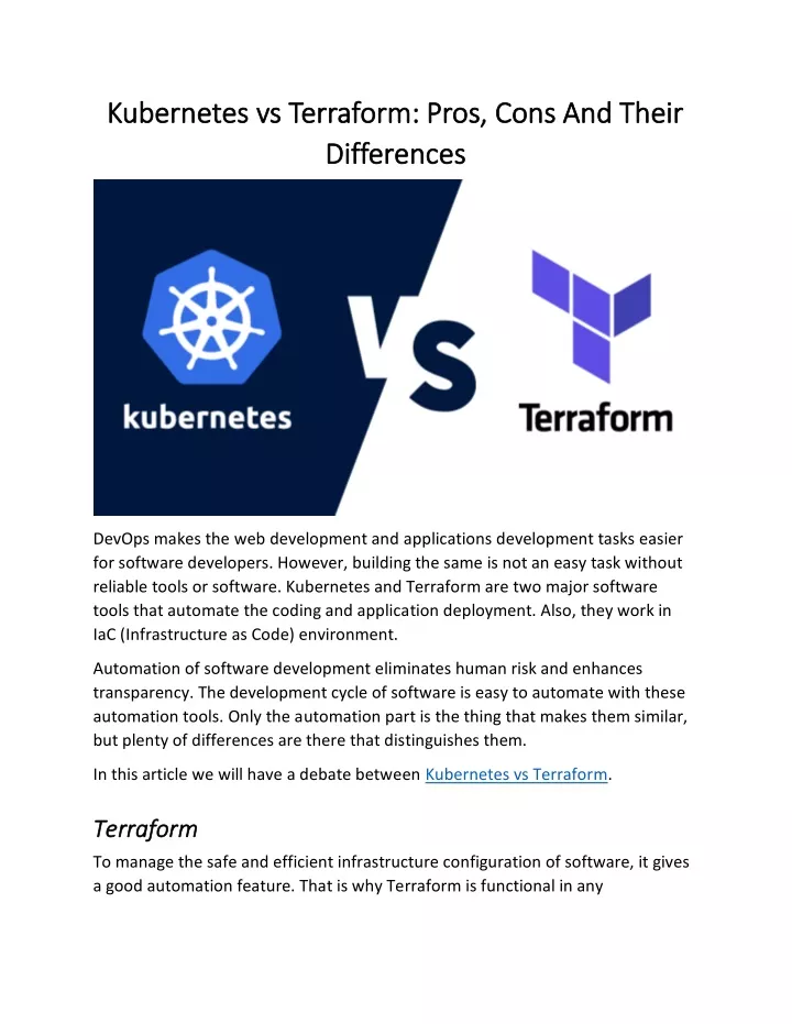 kubernetes vs terraform pros cons and their