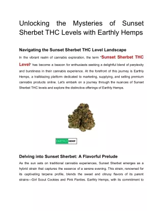Unlocking the Mysteries of Sunset Sherbet THC Levels with Earthly Hemps