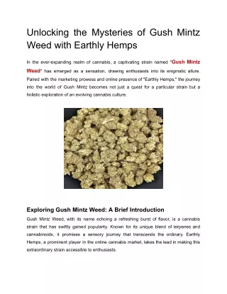 Unlocking the Mysteries of Gush Mintz Weed with Earthly Hemps