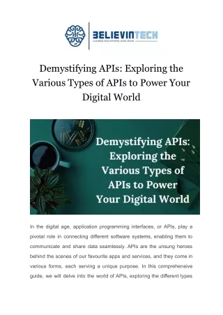 Demystifying APIs Exploring the Various Types of APIs to Power Your Digital World