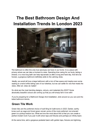 The Best Bathroom Design And Installation Trends In London 2023