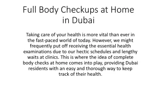 Full Body Checkups at Home in Dubai