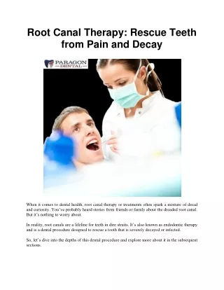 Root Canal Therapy Rescue Teeth from Pain and Decay
