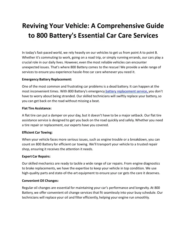 reviving your vehicle a comprehensive guide to 800 battery s essential car care services