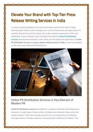 Top-Tier Press Release Writing and Online PR Distribution Services in India