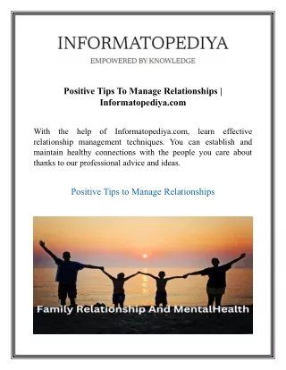 Positive Tips To Manage Relationships  Informatopediya