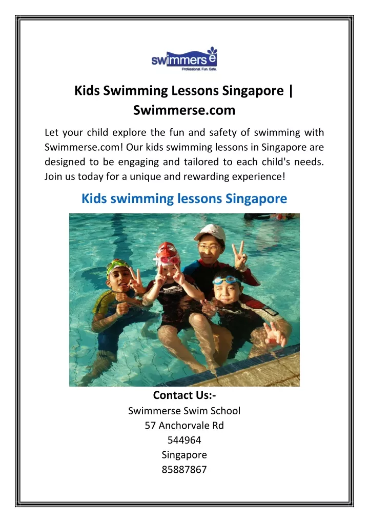 kids swimming lessons singapore swimmerse com