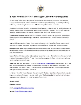 Is Your Home Safe? Test and Tag in Caboolture Demystified