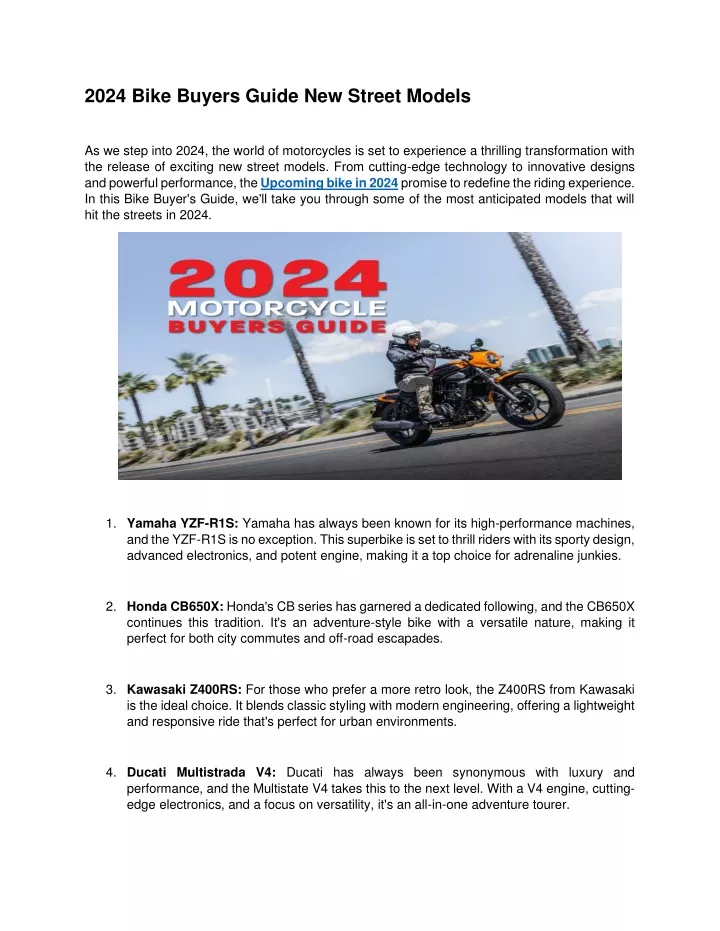 2024 bike buyers guide new street models