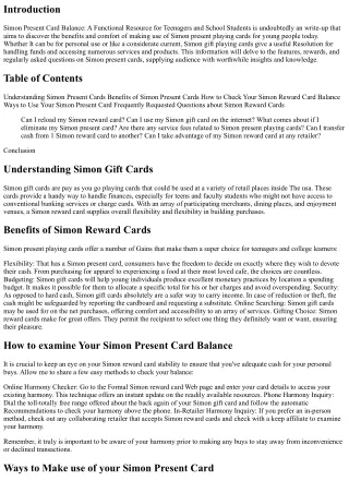 Simon Present Card Stability: A Useful Instrument for Teenagers and Faculty Coll