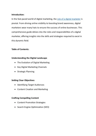 ROLE OF DIGITAL MARKETER