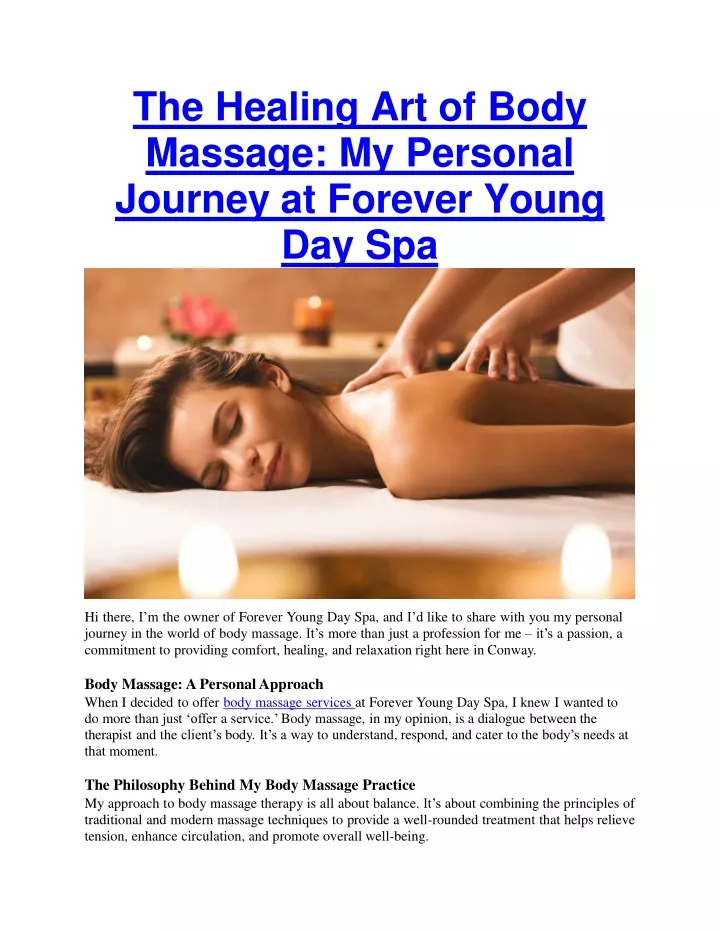 the healing art of body massage my personal journey at forever young day spa