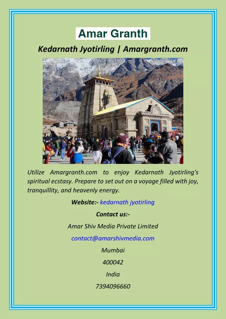 kedarnath jyotirling amargranth com