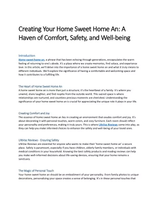 Creating Your Home Sweet Home An: A Haven of Comfort, Safety, and Well-being