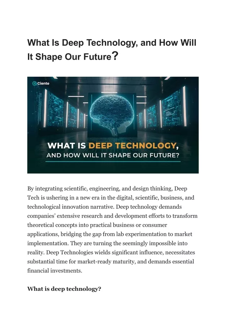 what is deep technology and how will it shape