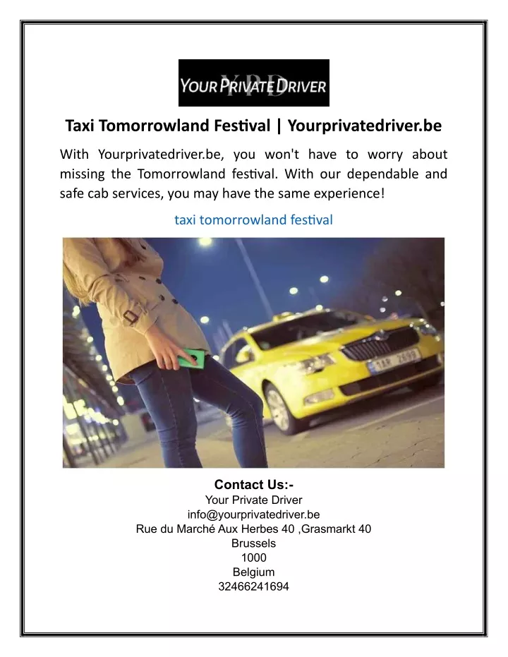 taxi tomorrowland festival yourprivatedriver be