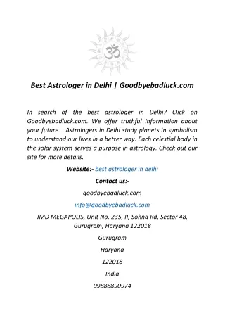 Best Astrologer in Delhi  Goodbyebadluck