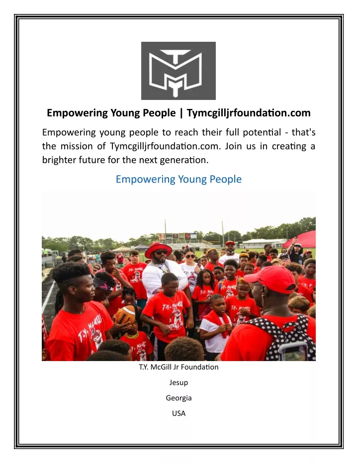empowering young people tymcgilljrfoundation com