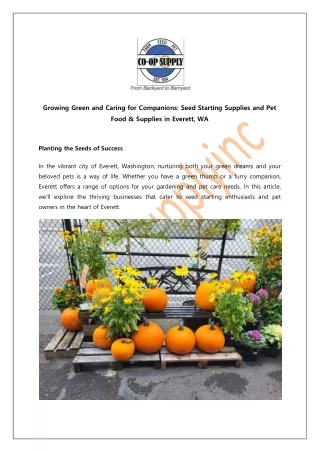 Growing Green and Caring for Companions Seed Starting Supplies and Pet Food & Supplies in Everett, WA