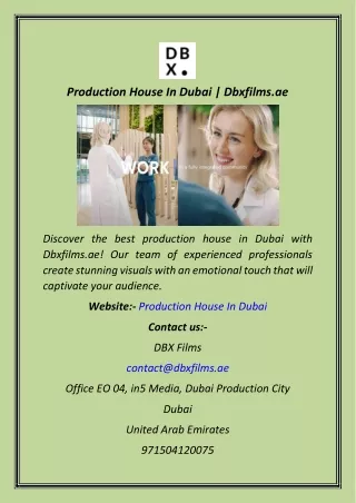 Production House In Dubai  Dbxfilms.ae