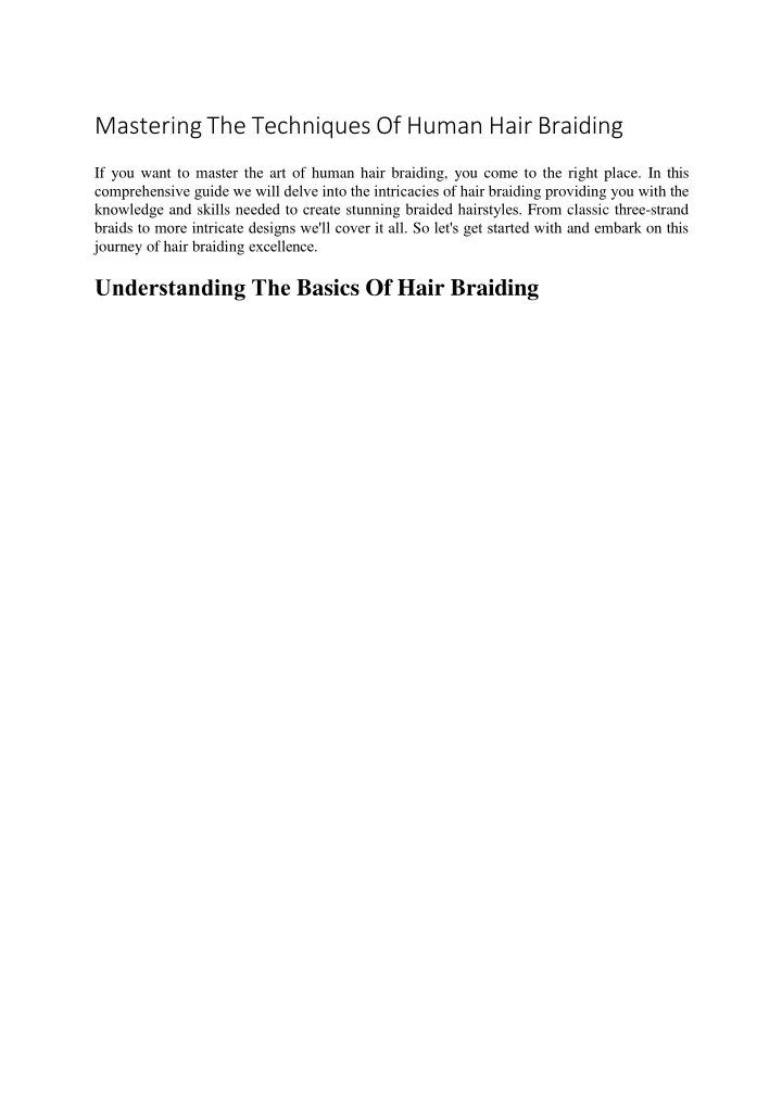 mastering the techniques of human hair braiding