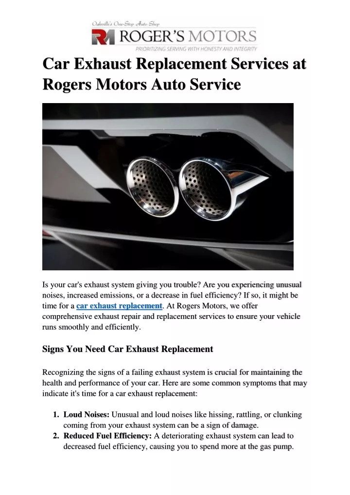 car exhaust replacement services at rogers motors