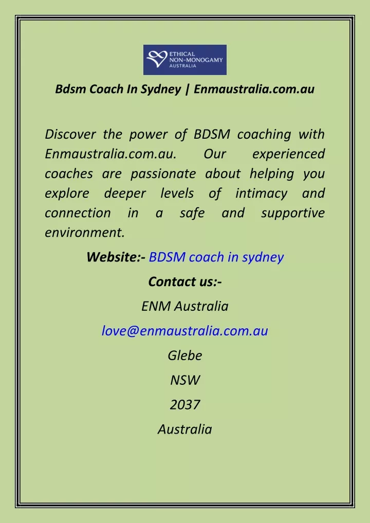 bdsm coach in sydney enmaustralia com au