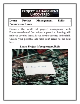 Learn Project Management Skills  Pmuncovered