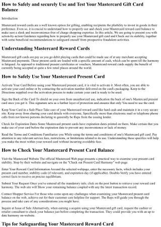 Ways to Securely Use and Examine Your Mastercard Gift Card Stability