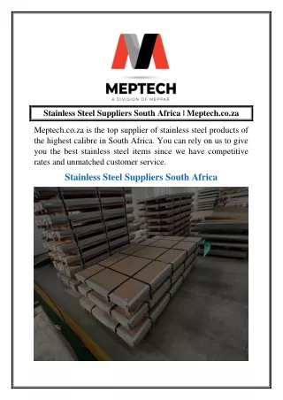 Stainless Steel Suppliers South Africa  Meptech.co.za