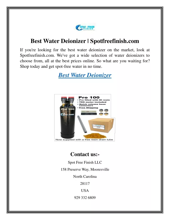 best water deionizer spotfreefinish com