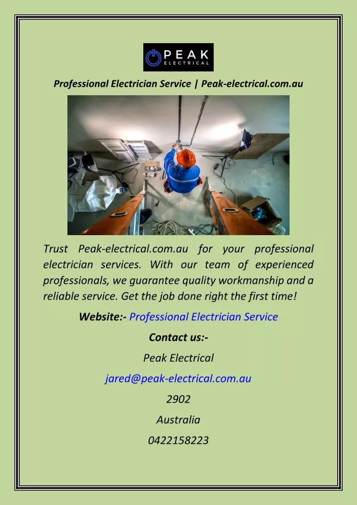 professional electrician service peak electrical
