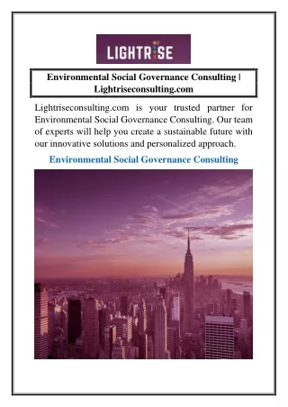 Environmental Social Governance Consulting  Lightriseconsulting