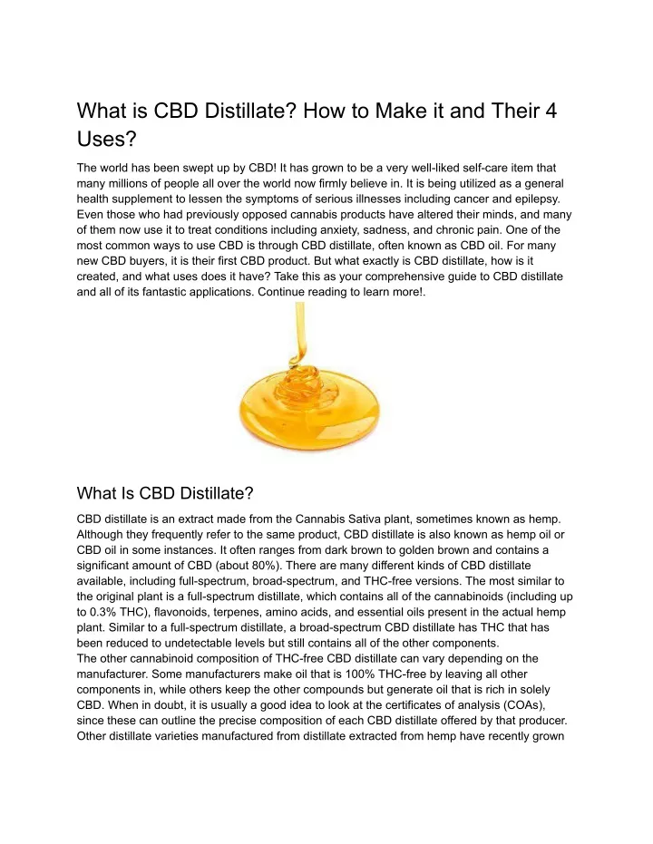 PPT - What Is CBD Distillate_ How To Make It And Their 4 Uses ...