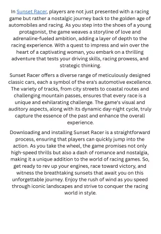 Sunset Racer: Rev Up the Nostalgia in This Immersive Racing Adventure