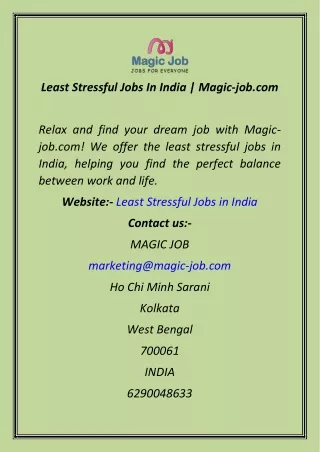 Least Stressful Jobs In India  Magic-job
