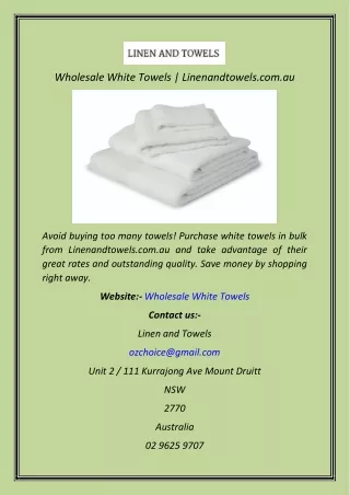 Wholesale White Towels  Linenandtowels.com