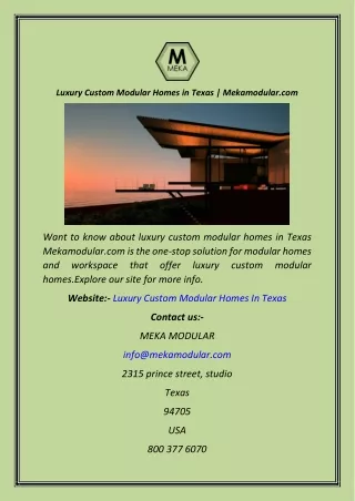 Luxury Custom Modular Homes in Texas  Mekamodular