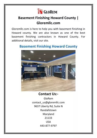 Basement Finishing Howard County  Gloremllc.com