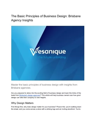 The Basic Principles of Business Design: Brisbane Agency Insights