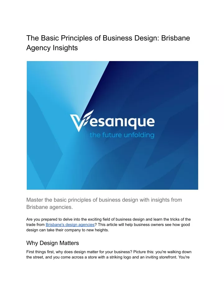 the basic principles of business design brisbane