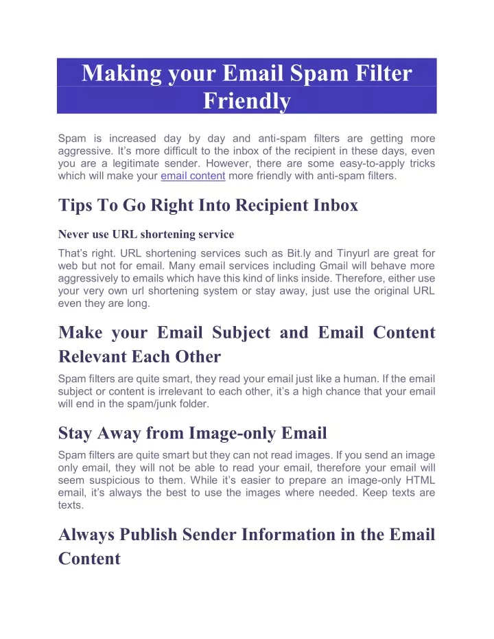 making your email spam filter friendly